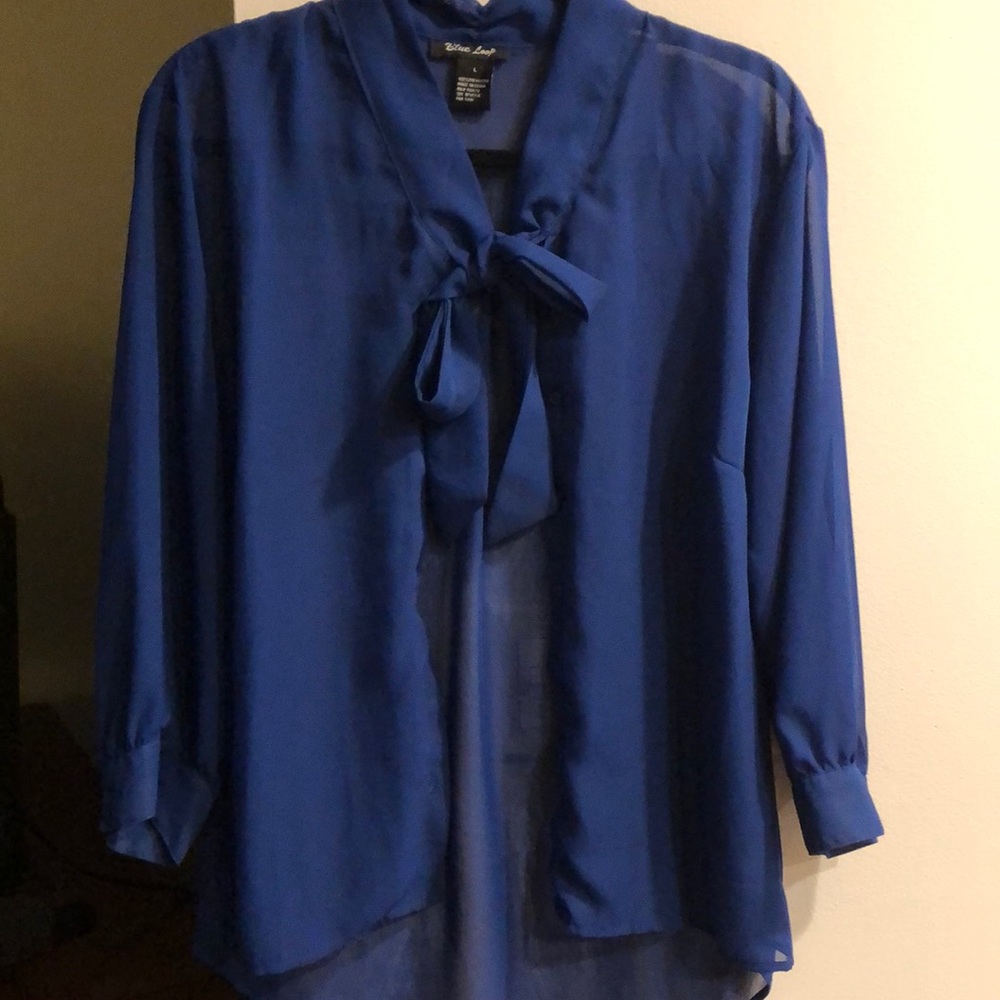 Sheer Royal Blue Blouse with Neck Tie
